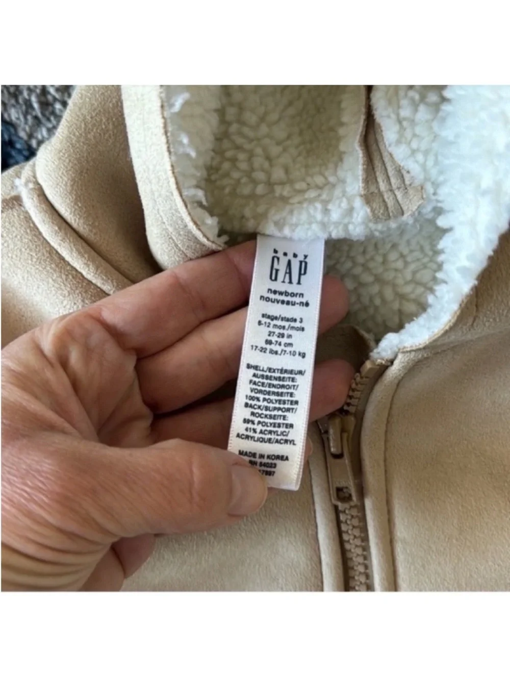 Gap Baby/Kids/Boys/Girls Faux Suede Shearling Zip Hooded Jacket/Coat Sz 6-12M